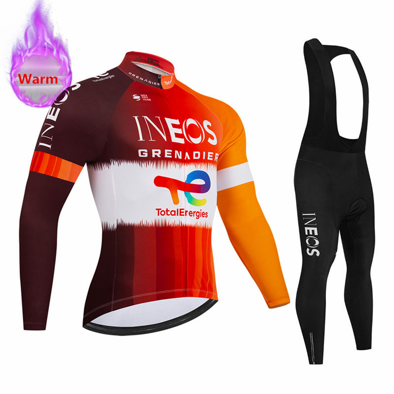 Mountain Biking Trousers - Ineos チーム冬用長袖サーマルフリースサイクリングジャージセットビブパンツ Ropa Ciclismo 自転車服 MTB